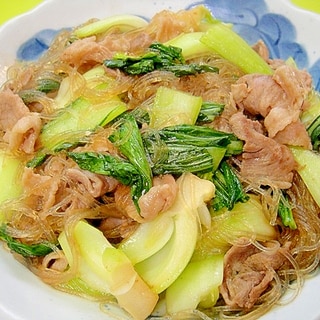 チンゲン菜と春雨豚肉のオイスター炒め